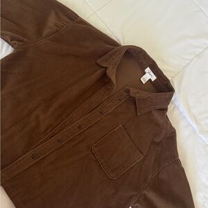 Corduroy Button-Up Shirt Jacket - Brown